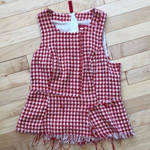 Maeve by Anthropologie sleeveless houndstooth w/ peplum. Tomato red/cream EUC.